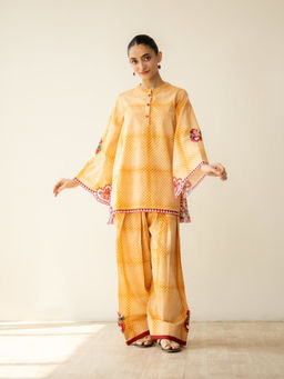 Rustorange - Chameli Mulmul Cotton Orange Kurta with Palazzo