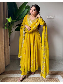 Kedar Fab - Women'S Georgette Sequins Embroidered Anarkali Kurta with Pant and Dupatta