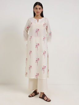 Pink Fort - Cotton Floral Straight Kurta