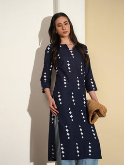Pink Fort - Geometric Printed Round Neck Cotton Kurta