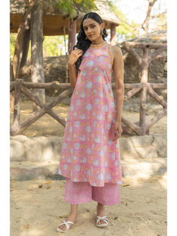 TERHA TAALI - Women Persian Pink Cotton Kurta with Palazzo