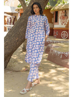 TERHA TAALI - Women Lavender Blue Cotton Kurta with Pant