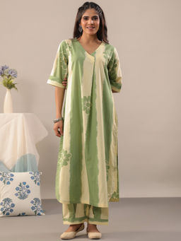 Rimeline - Green Women Floral Kurta with Pant