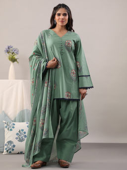 Rimeline - Farshi Women Green Kurta with Salwar and Dupatta