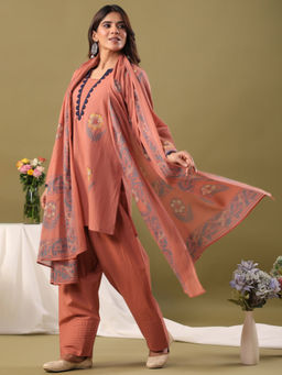 Rimeline - Farshi Women Peach Kurta with Salwar and Dupatta