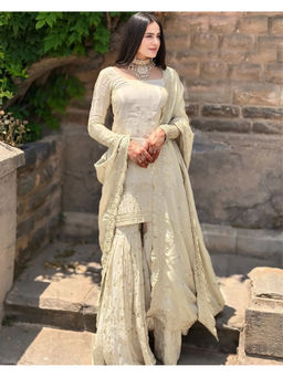 Kedar Fab - Women'S Pure Silk Sequins Embroidered Kurta with Sharara and Dupatta