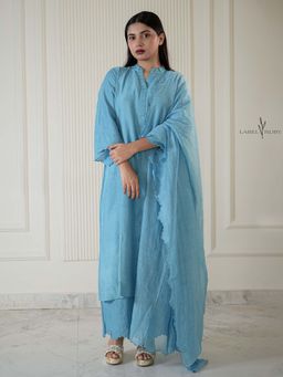 Label Ruby - Blue Chanderi Kurta with Pant and Dupatta