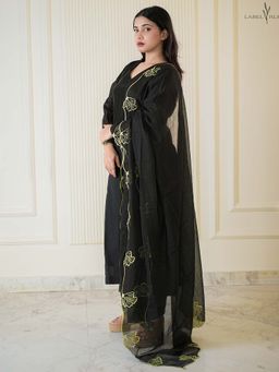 Label Ruby - Black Chanderi Kurta with Pant and Dupatta