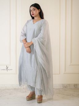 Label Ruby - Light Grey Pure Chanderi Kurta with Pant and Dupatta