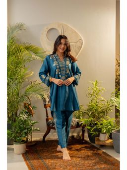OMI - Embroidered Cerulean Blue Co-Ord Set