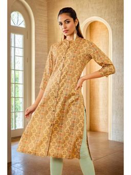 Soch - Women Beige Rayon Floral Print Kurta