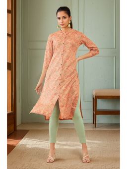 Soch - Women Peach Rayon Printed Kurta