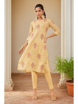 Soch - Women Beige Cotton Embroidered Kurta