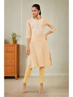 Soch - Women Beige Rayon Embroidered Kurta