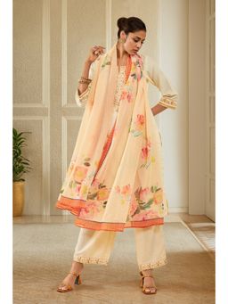 Soch - Cream Rayon Embroidered Kurta with Palazzo & Dupatta (Set of 3)