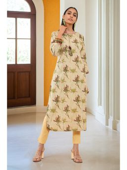 Soch - Women Beige Linen Floral Kurta