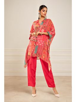 Soch - Womens Peach Viscose Ethnic Motifs Kaftan, Inner & Pant with Latkans (Set of 3)