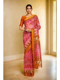 Soch - Womens Fuchsia Chiffon Bandhani Print Saree with Unstitched Blouse