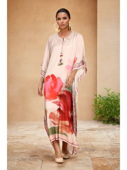 Soch - Womens Beige Floral Printed Cotton Kaftan Dress