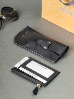 FAVORI - Black Set Of Spectacle Case and Credit Card Holder
