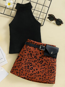 Hopscotch - Girls Black Animal Print Skirt and Blouse Set (1-2 Years)