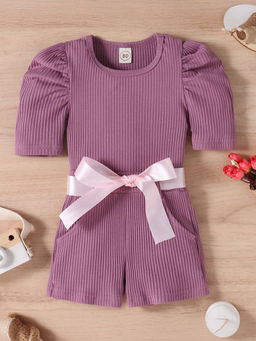 Hopscotch - Girls Purple Solid Slim Fit Jumpsuit (9-12 Months)