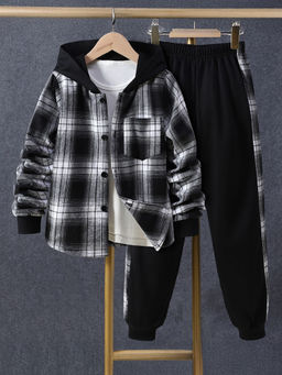 Hopscotch - Boys Black Checkered Jacket and Joggers Set (7-8 Years)