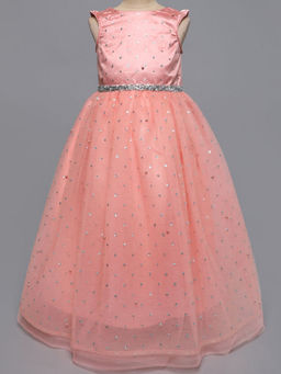 Hopscotch - Girls Peach Sequin Embellished Sleeveless Gown
