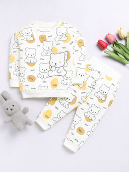 Hopscotch - Boys Cream Teddy Bear Print T-shirt and Joggers Set (6-12 Months)