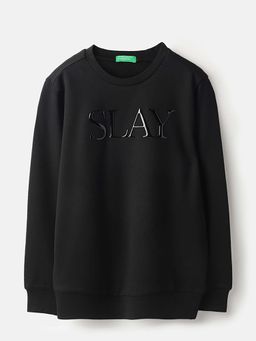 United Colors of Benetton - Black Regular Fit Gen-Z Verbiage In Technique Sweatshirt