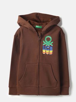 United Colors of Benetton - Brown Regular Fit Solid Front Open Hoodie