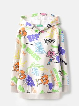 United Colors of Benetton - Cream Regular Fit Printed Doodle Sweatshirt