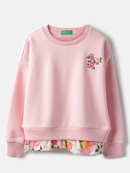 United Colors of Benetton - Pink Regular Fit Floral Print Frill Sweatshirt