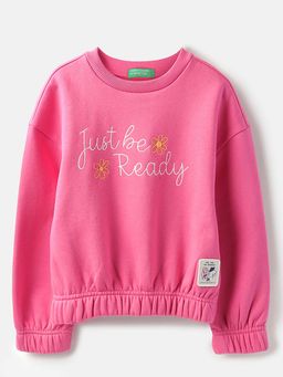 United Colors of Benetton - Pink Regular Fit Typography Just Be Ready Sweatshirt