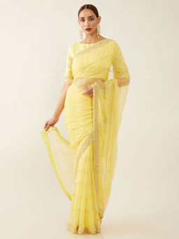 Soch - Embellished Chiffon Saree with Unstitched Blouse