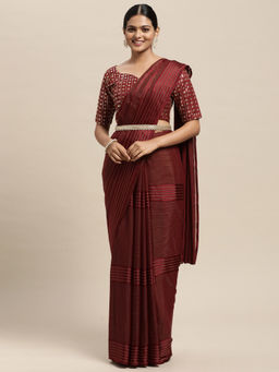 Sareemall - Womens Georgette Maroon Woven Belted Sarees with Unstitched Blouse