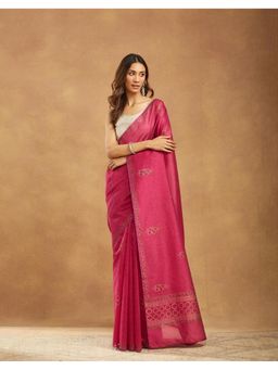 Fabindia - Pink Cotton Silk Printed Saree Without Blouse