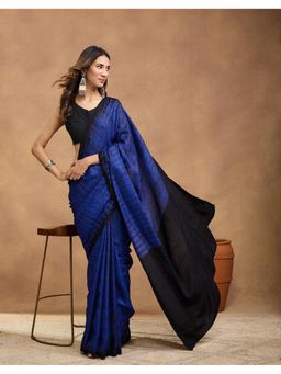 Fabindia - Blue Silk Blend Woven Saree Without Blouse