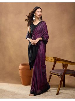 Fabindia - Magenta Silk Blend Woven Saree Without Blouse