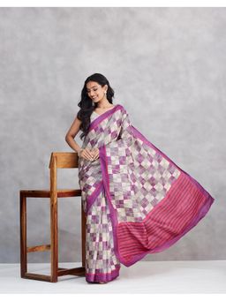 Fabindia - Purple Silk Printed Saree Without Blouse