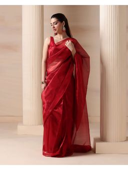 HANDME - Elegant Red Glow Premium Tissue Saree with Unstitched Blouse