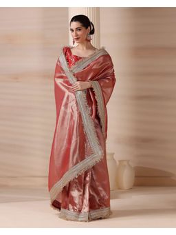 HANDME - Dreamy Peach Radiance Tissue Saree with Unstitched Blouse