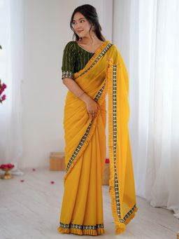 Akhilam - Georgette Yellow Saree with Unstitched Blouse