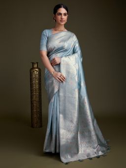 MEENA BAZAAR - Woven Grey Art Silk Saree with Unstitched Blouse