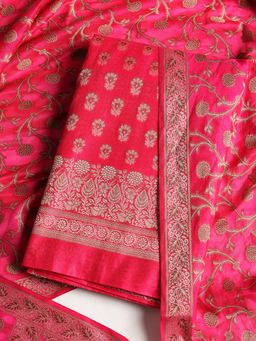 MEENA BAZAAR - Floral Magenta Chanderi Unstitched Dress Material