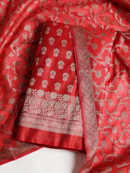 MEENA BAZAAR - Floral Maroon Chanderi Unstitched Dress Material