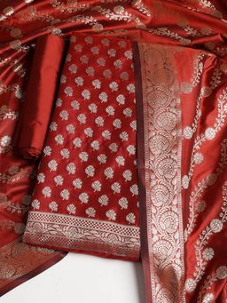 MEENA BAZAAR - Floral Maroon Chanderi Unstitched Dress Material