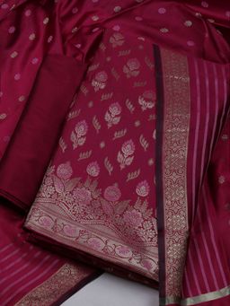 MEENA BAZAAR - Floral Magenta Chanderi Unstitched Dress Material