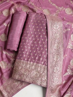 MEENA BAZAAR - Embroidered Mauve Art Silk Unstitched Dress Material