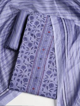 MEENA BAZAAR - Floral Blue Cotton Unstitched Dress Material